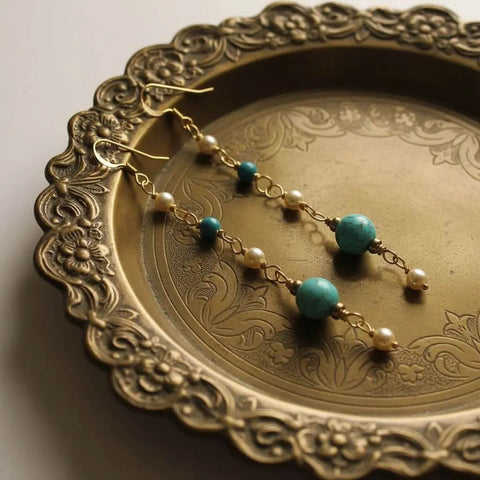 14K Gold Filled Turquoise Pearl Dangle Earrings – Handcrafted Jewelry | Made in USA Alexa Martha Designs  Earrings