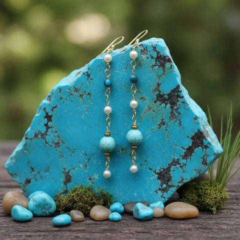 14K Gold Filled Turquoise Pearl Dangle Earrings – Handcrafted Jewelry | Made in USA Alexa Martha Designs  Earrings