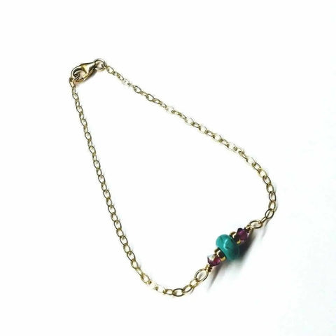 14K Gold Filled Turquoise and Pink Crystal Dainty Bracelet – Handmade Montana | Made in USA Alexa Martha Designs  Bracelet