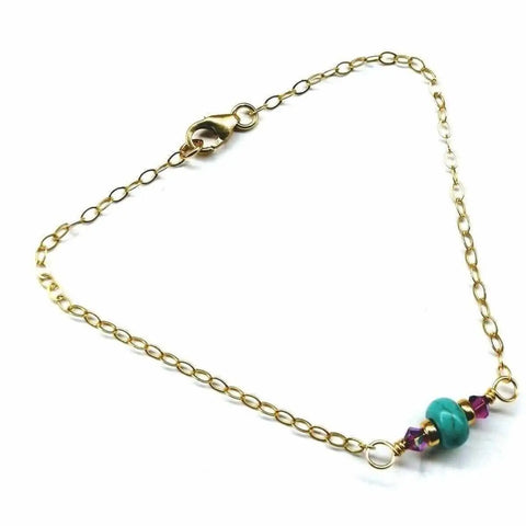 14K Gold Filled Turquoise and Pink Crystal Dainty Bracelet – Handmade Montana | Made in USA Alexa Martha Designs  Bracelet