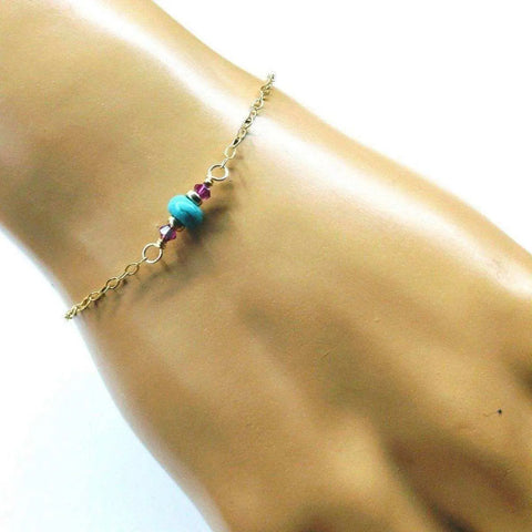14K Gold Filled Turquoise and Pink Crystal Dainty Bracelet – Handmade Montana | Made in USA Alexa Martha Designs  Bracelet