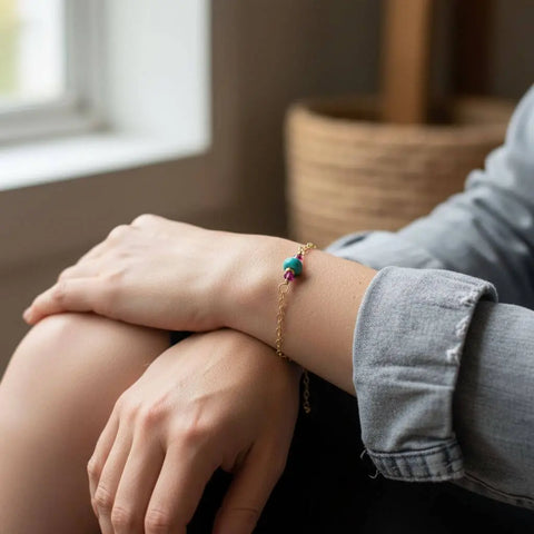 14K Gold Filled Turquoise and Pink Crystal Dainty Bracelet – Handmade Montana | Made in USA Alexa Martha Designs  Bracelet