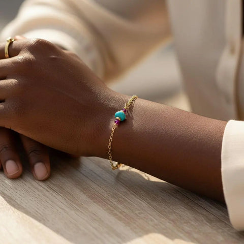 14K Gold Filled Turquoise and Pink Crystal Dainty Bracelet – Handmade Montana | Made in USA Alexa Martha Designs  Bracelet
