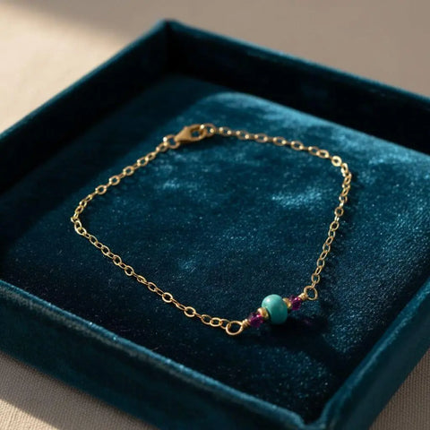 14K Gold Filled Turquoise and Pink Crystal Dainty Bracelet – Handmade Montana | Made in USA Alexa Martha Designs  Bracelet