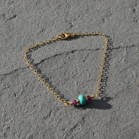 14K Gold Filled Turquoise and Pink Crystal Dainty Bracelet – Handmade Montana | Made in USA Alexa Martha Designs  Bracelet