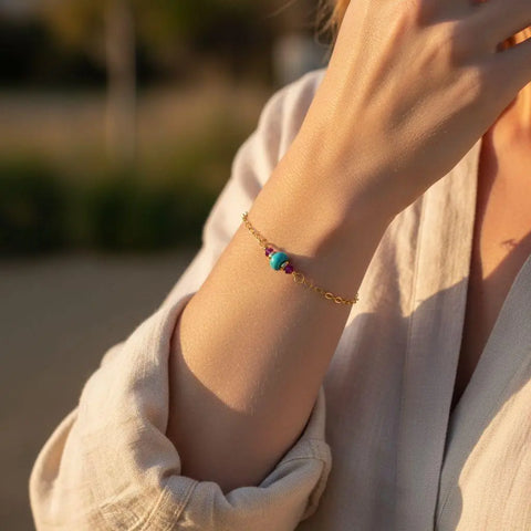 14K Gold Filled Turquoise and Pink Crystal Dainty Bracelet – Handmade Montana | Made in USA Alexa Martha Designs  Bracelet