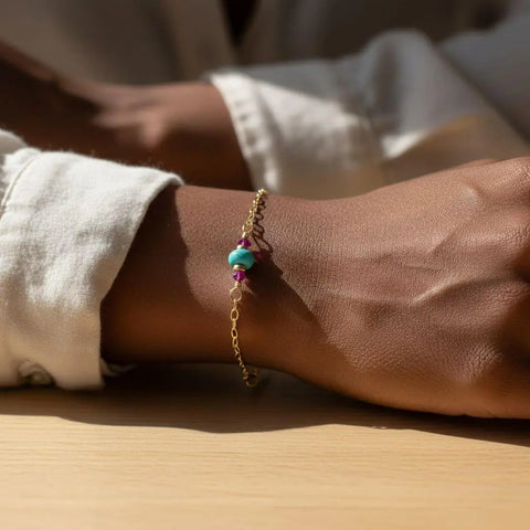 14K Gold Filled Turquoise and Pink Crystal Dainty Bracelet – Handmade Montana | Made in USA Alexa Martha Designs  Bracelet