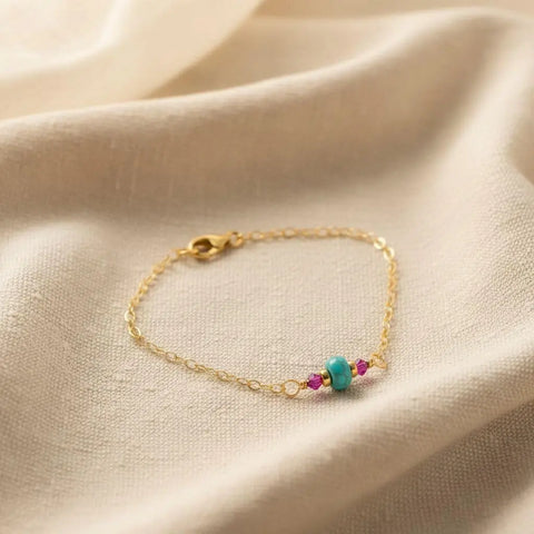 14K Gold Filled Turquoise and Pink Crystal Dainty Bracelet – Handmade Montana | Made in USA Alexa Martha Designs  Bracelet