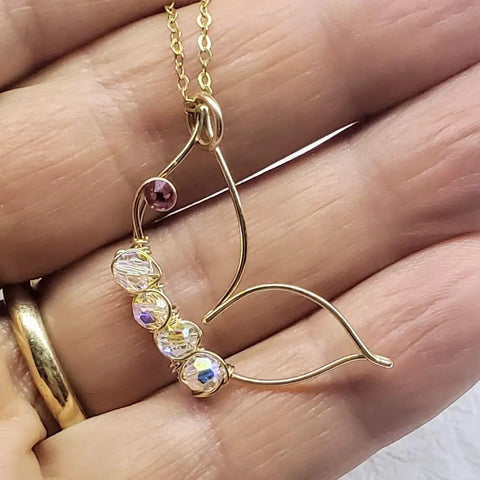 14K Gold Filled Wire Sculpted Butterfly Necklace With Swarovski Crystals 1 Inch Pendant – Handmade Montana | Made in USA Alexa Martha Designs  Necklace