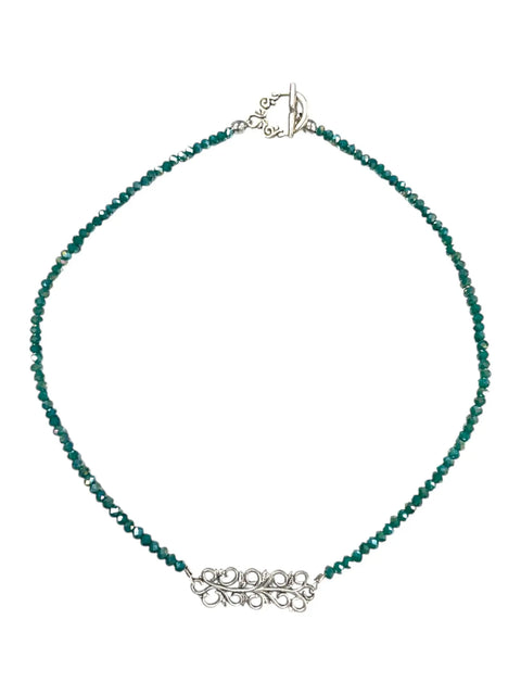 16 Inch Filigree Pendant Necklace With Peacock Green Beads – Hypoallergenic Stainless Steel Chain | Made in USA Michelle Marie Boutique  Necklaces