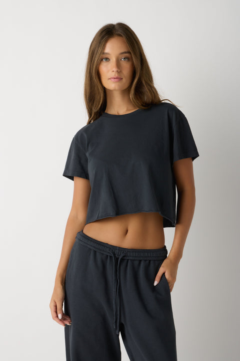 Women’s Cropped Rocker T-Shirt Cotton Vintage Style – Made in Los Angeles USA US Standard Apparel  SS SIDE SEAM TEE