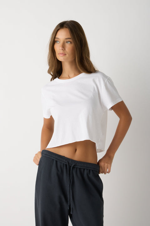 Women’s Cropped Rocker T-Shirt Cotton Vintage Style – Made in Los Angeles USA US Standard Apparel  SS SIDE SEAM TEE