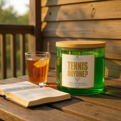17 Oz Fresh Tennis Ball Scented 3 Wick Soy Candle – Hand-Poured Green Glass Jar | Made in USA Wick and Glow Candle Company™  Candles
