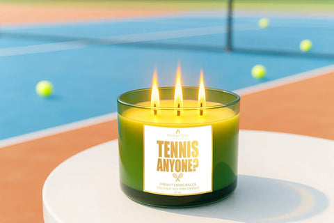 17 Oz Fresh Tennis Ball Scented 3 Wick Soy Candle – Hand-Poured Green Glass Jar | Made in USA Wick and Glow Candle Company™  Candles