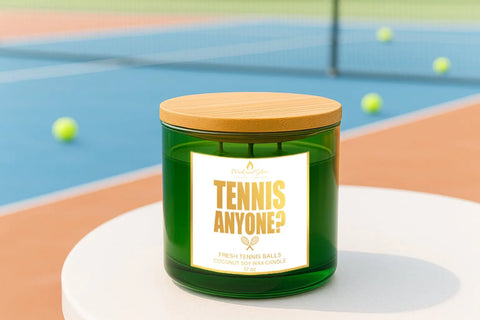 17 Oz Fresh Tennis Ball Scented 3 Wick Soy Candle – Hand-Poured Green Glass Jar | Made in USA Wick and Glow Candle Company™  Candles