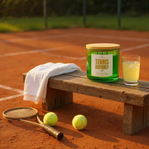 17 Oz Fresh Tennis Ball Scented 3 Wick Soy Candle – Hand-Poured Green Glass Jar | Made in USA Wick and Glow Candle Company™  Candles