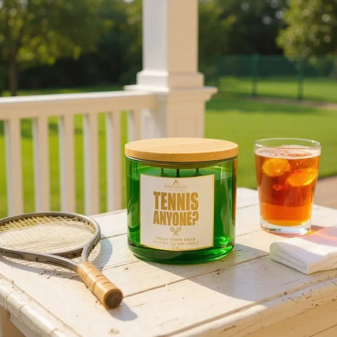 17 Oz Fresh Tennis Ball Scented 3 Wick Soy Candle – Hand-Poured Green Glass Jar | Made in USA Wick and Glow Candle Company™  Candles
