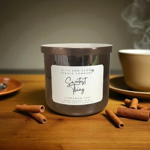 17 Oz Soy Wax Candle – Cinnamon Chai Fragrance with 3 Wicks | Long-Lasting 85+ Hour Burn | Made in USA Wick and Glow Candle Company™ 
