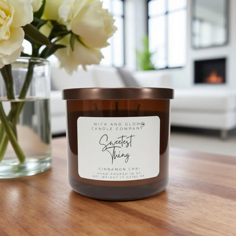 17 Oz Soy Wax Candle – Cinnamon Chai Fragrance with 3 Wicks | Long-Lasting 85+ Hour Burn | Made in USA Wick and Glow Candle Company™ 
