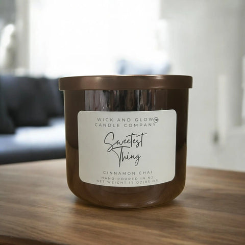 17 Oz Soy Wax Candle – Cinnamon Chai Fragrance with 3 Wicks | Long-Lasting 85+ Hour Burn | Made in USA Wick and Glow Candle Company™ 