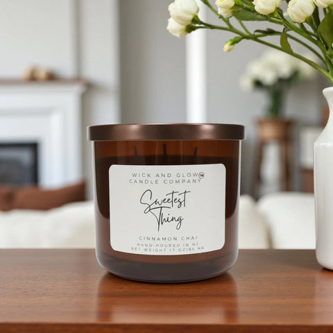 17 Oz Soy Wax Candle – Cinnamon Chai Fragrance with 3 Wicks | Long-Lasting 85+ Hour Burn | Made in USA Wick and Glow Candle Company™ 