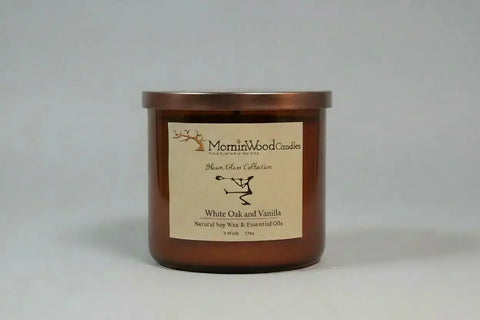White Oak and Vanilla-Soy 3-Wick Blown Glass Collection MorninWood Candles  3 Wick Candle