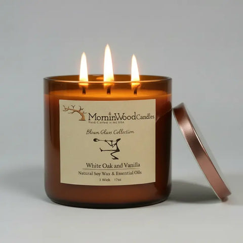 17 oz White Oak Vanilla 3-Wick Soy Candle – Handcrafted Glass Jar | Made in USA Home Fragrance MorninWood Candles  3 Wick Candle