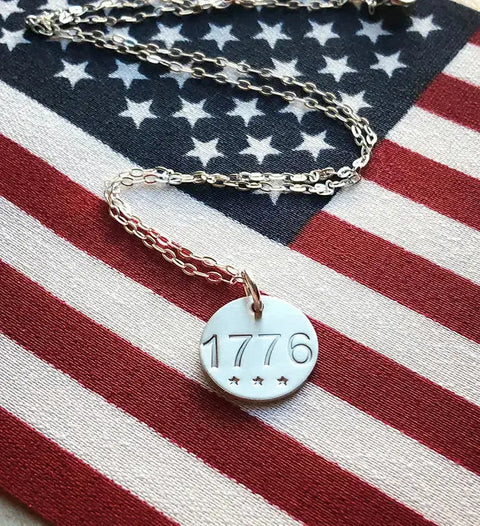 1776 Silver Pendant Necklace – Patriotic Jewelry | Handmade in San Diego Liberty Cottage Design 