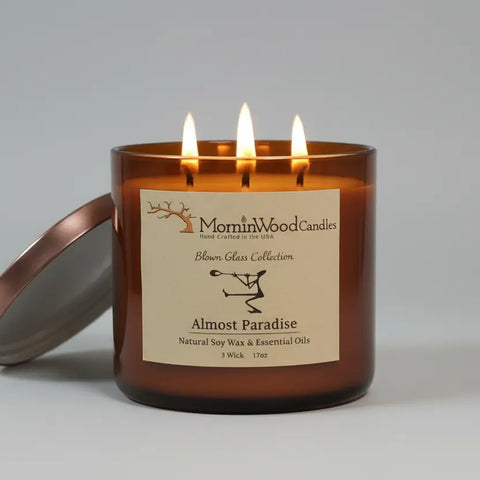 17oz Soy Wax 3-Wick Candle – Almost Paradise Scented Glass Jar | Handcrafted Home Fragrance Made in USA MorninWood Candles  3 Wick Candle