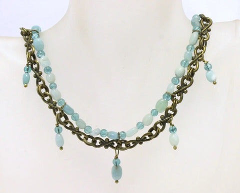 18 Inch Aqua Amazonite Statement Necklace – Antique Gold Finish Gemstone Jewelry | Made in USA Michelle Marie Boutique  Necklace