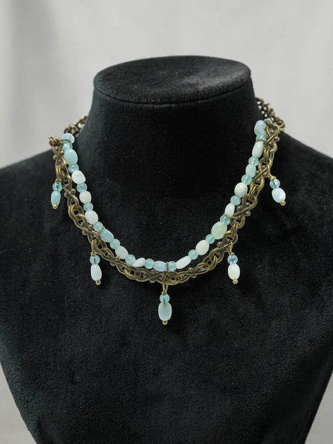 18 Inch Aqua Amazonite Statement Necklace – Antique Gold Finish Gemstone Jewelry | Made in USA Michelle Marie Boutique  Necklace