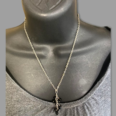 18 Inch Black Teardrop Cluster Pendant Necklace – Silver Plated Brass Chain | Made in USA – Michelle Marie Boutique Michelle Marie Boutique  Necklace