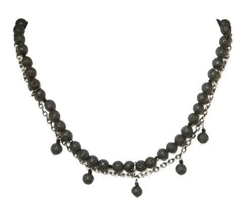 18 Inch Black Volcanic Lava Stone Essential Oils Necklace – Porous Healing Gemstone – Made in USA Michelle Marie Boutique  Necklace