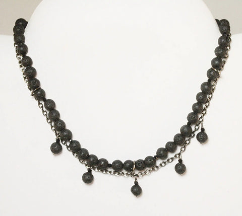 18 Inch Black Volcanic Lava Stone Essential Oils Necklace – Porous Healing Gemstone – Made in USA Michelle Marie Boutique  Necklace
