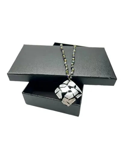 18 Inch Black and Silver Murano Glass Pendant Necklace – Crystal Beaded Chain | Made in USA Gift Jewelry Michelle Marie Boutique  Necklace