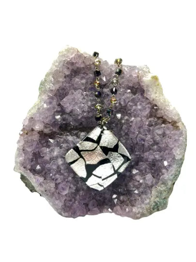 18 Inch Black and Silver Murano Glass Pendant Necklace – Crystal Beaded Chain | Made in USA Gift Jewelry Michelle Marie Boutique  Necklace