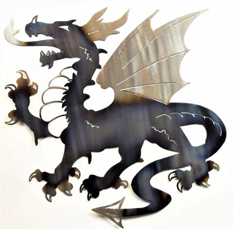 18 Inch Dragon Metal Wall Art – Handcrafted Heat-Treated Sculpture | Made in USA Knights Home Decor  item