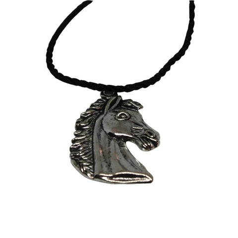 18 Inch Equestrian Horse Head Pendant Necklace – Silver Tone Charm on Faux Leather Cord | Made in USA Michelle Marie Boutique  Necklace
