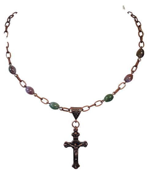 18 Inch Gemstone Linked Chain Cross Necklace – Handcrafted Religious Jewelry | Made in USA Michelle Marie Boutique 
