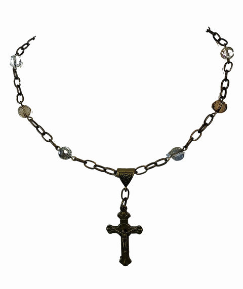 18 Inch Gemstone Linked Chain Cross Necklace – Handcrafted Religious Jewelry | Made in USA Michelle Marie Boutique 