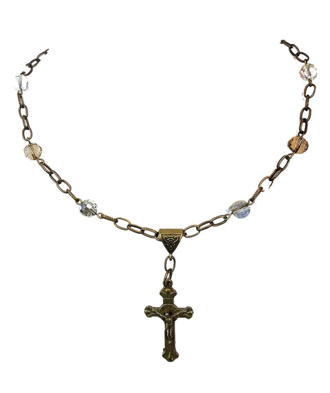 18 Inch Gemstone Linked Chain Cross Necklace – Handcrafted Religious Jewelry | Made in USA Michelle Marie Boutique 