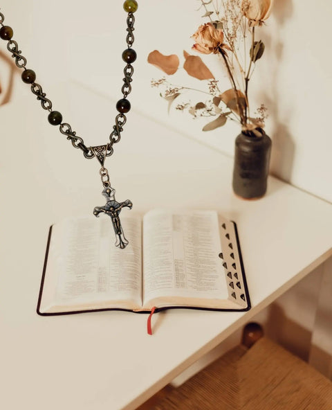 18 Inch Gemstone Linked Chain Cross Necklace – Handcrafted Religious Jewelry | Made in USA Michelle Marie Boutique 