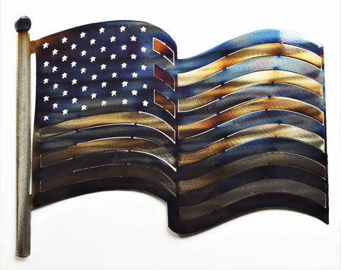 18 Inch Handcrafted Metal US Flag Wall Decor – Waving Design | Veteran Owned | Made in USA Knights Home Decor  item