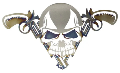 18 Inch Metal Skull And Guns Wall Sculpture – Veteran-Owned Workshop | Made In USA Bold Decor Knights Home Decor  item