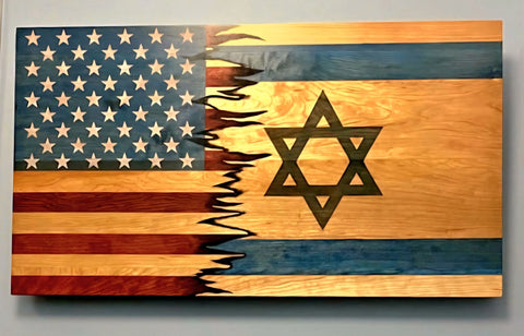 19 Inch Patriotic Cherry Hardwood Flag Wall Art – Colorado and USA Flags Fusion | Made in USA American Grains LLC 
