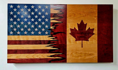 19 Inch Patriotic Cherry Hardwood Flag Wall Art – Colorado and USA Flags Fusion | Made in USA American Grains LLC 