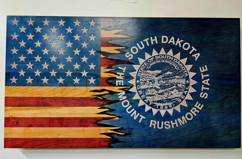 19 Inch Patriotic Cherry Hardwood Flag Wall Art – Colorado and USA Flags Fusion | Made in USA American Grains LLC 