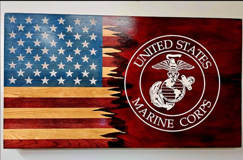 19 Inch Patriotic Cherry Hardwood Flag Wall Art – Colorado and USA Flags Fusion | Made in USA American Grains LLC 