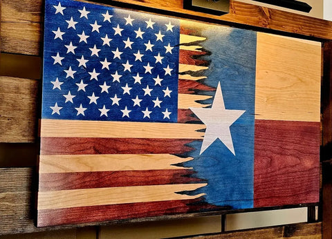 19 Inch Patriotic Cherry Hardwood Flag Wall Art – Colorado and USA Flags Fusion | Made in USA American Grains LLC 