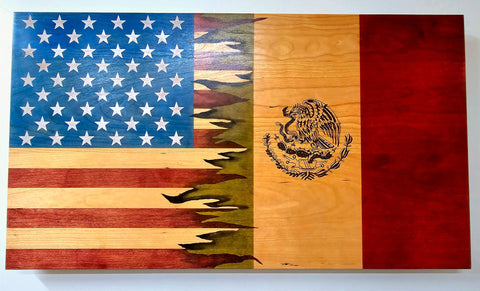 19 Inch Patriotic Cherry Hardwood Flag Wall Art – Colorado and USA Flags Fusion | Made in USA American Grains LLC 